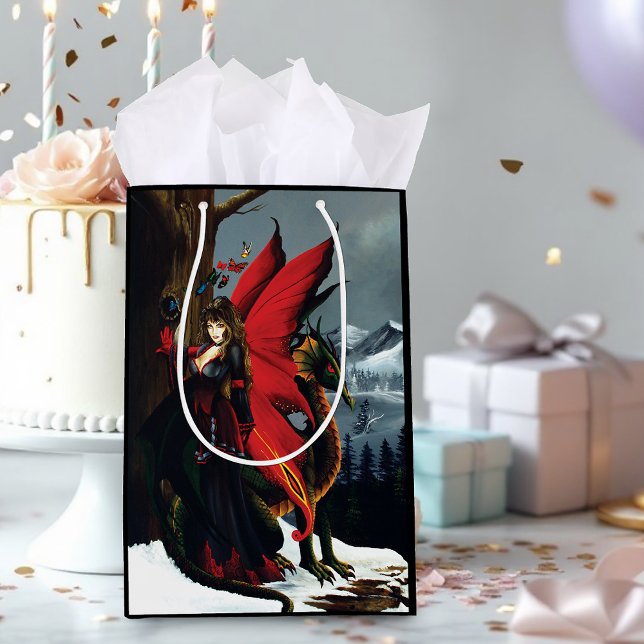 Spring Red Fairy Dragon Mother Nature Fantasy Medium Gift Bag (Creator Uploaded)