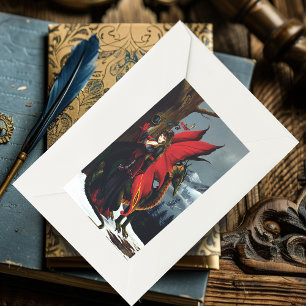 Spring Red Fairy Dragon Mother Nature Fantasy Rectangular Sticker