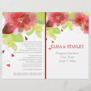 Spring red, pink flowers floral wedding program