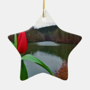 Spring Red Tulip at Lake Arrowhead Ceramic Tree Decoration
