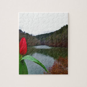 Spring Red Tulip at Lake Arrowhead Jigsaw Puzzle