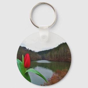 Spring Red Tulip at Lake Arrowhead Key Ring