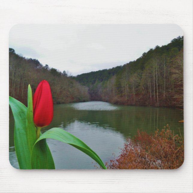 Spring Red Tulip at Lake Arrowhead Mouse Mat (Front)