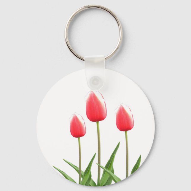 Spring red tulip flowers key ring (Front)