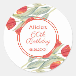 Spring Red Tulip Stylish Flora 60th Birthday Classic Round Sticker