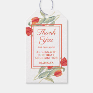 Spring Red Tulip Stylish Flora 60th Birthday Gift Tags