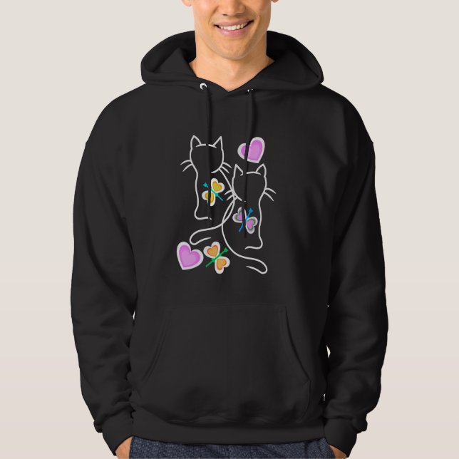 Spring Retro Cats 80s 90s Kittens Butterflies Chil Hoodie (Front)