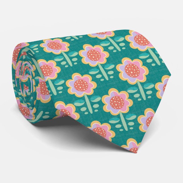 Spring Retro Flower Tie (Rolled)