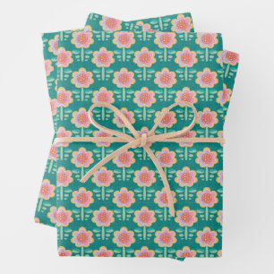 Spring Retro Flower Wrapping Paper Sheet
