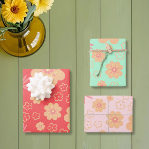 Spring Retro Flowers Pattern Wrapping Paper Sheet
