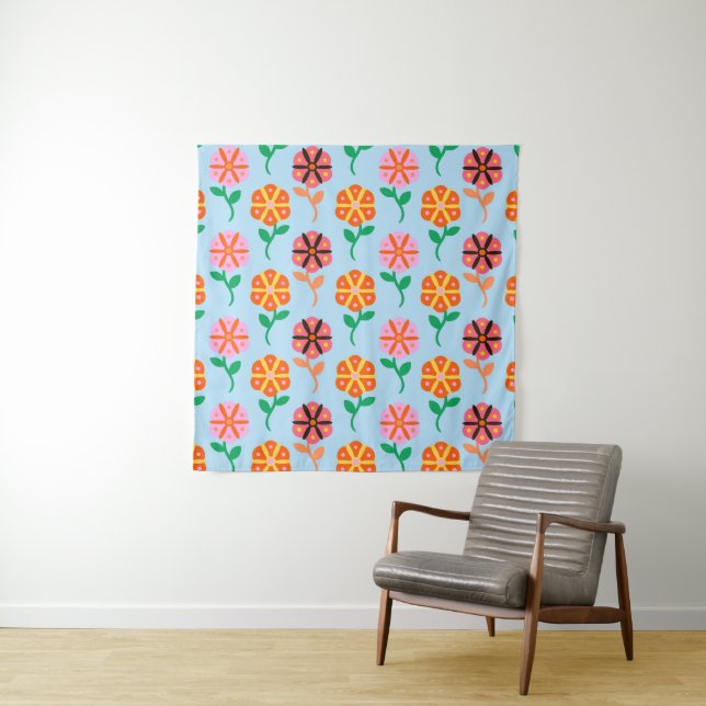 Spring retro flowers tapestry (In Situ)