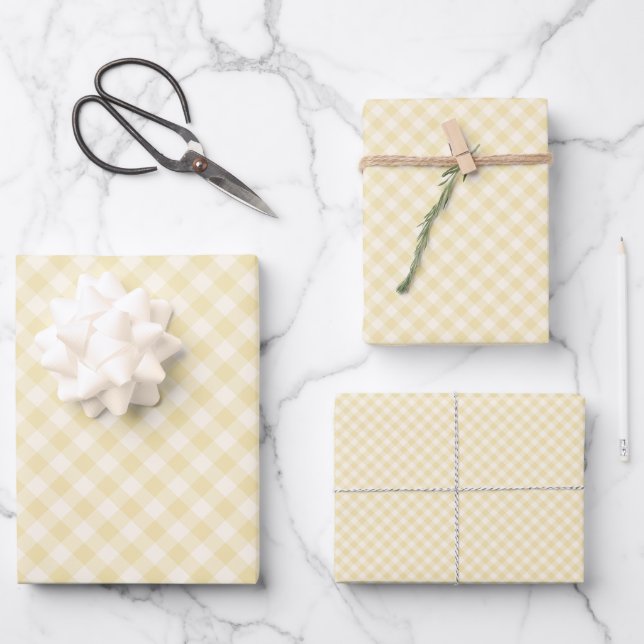 Spring Retro Gingham | Buttercream Wrapping Paper Sheet (Front)