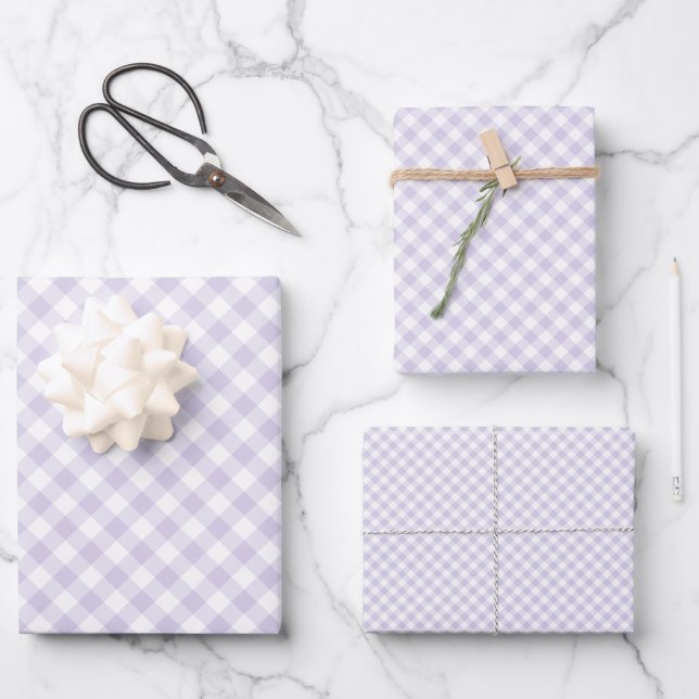 Spring Retro Gingham | Dusty Lavender Wrapping Paper Sheet (Front)