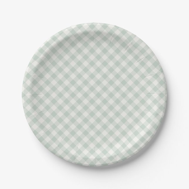 Spring Retro Gingham | Muted Sage Paper Plate (Front)