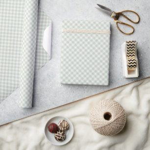 Spring Retro Gingham Muted Sage Wrapping Paper