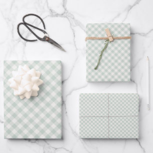 Spring Retro Gingham Muted Sage Wrapping Paper Sheet