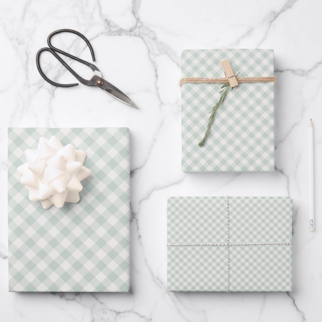 Spring Retro Gingham | Muted Sage Wrapping Paper Sheet (Front)