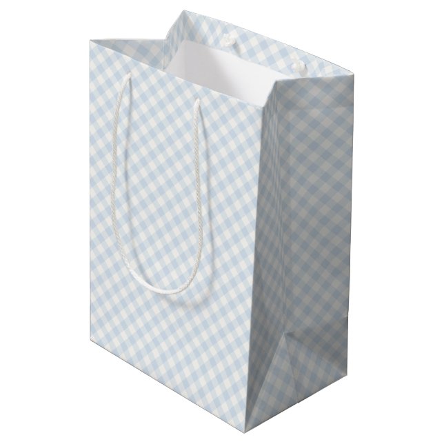 Spring Retro Gingham | Powder Blue Medium Gift Bag (Back Angled)