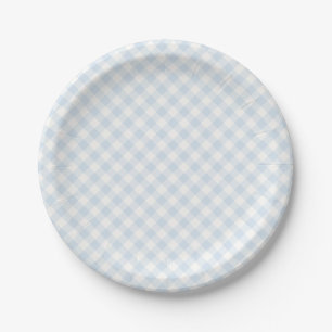 Spring Retro Gingham Powder Blue Paper Plate