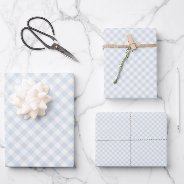 Spring Retro Gingham | Powder Blue Wrapping Paper Sheet (Front)