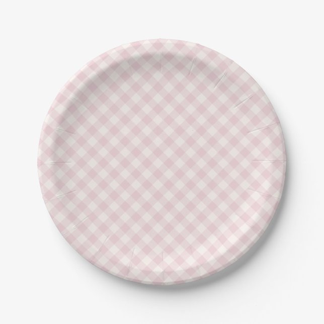 Spring Retro Gingham | Soft Blush Paper Plate (Front)