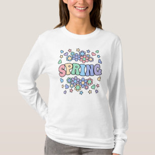 SPRING-Retro Groovy Vintage, Flowers, Hearts, Star T-Shirt