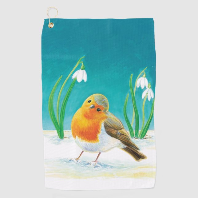 Spring Robin Bird Illustration Golf Towel (Front)