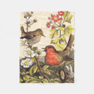 Spring Robin Birds Red Birding Fleece Blanket