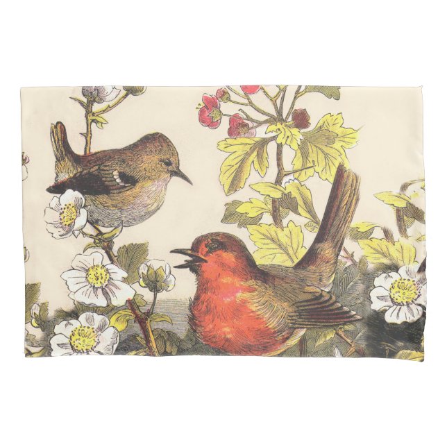 Spring Robin Birds Red Birding Pillowcase (Front)