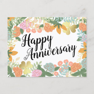 Spring Rose Bloom Clover Happy Anniversary  Postcard