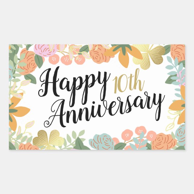 Spring Rose Floral Clover Happy Any Anniversary   Rectangular Sticker (Front)