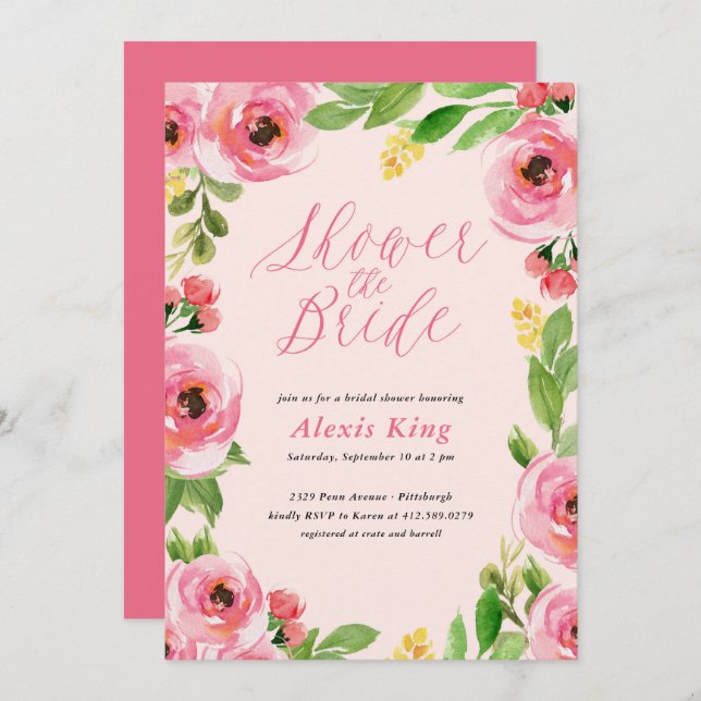Spring Rose Floral Wreath Bridal Shower Invitation (Front/Back)