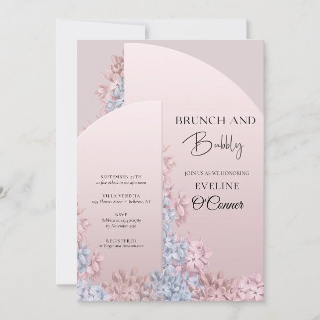 Spring rose gold boho arch brunch and bubbly invitation (Front)