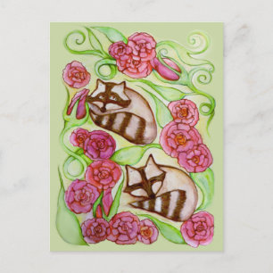 Spring Rose Raccoons Postcard