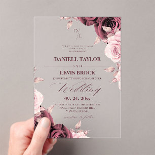 Spring Roses ⎮ Dusty Pink Mauve Floral Wedding Acrylic Invitations