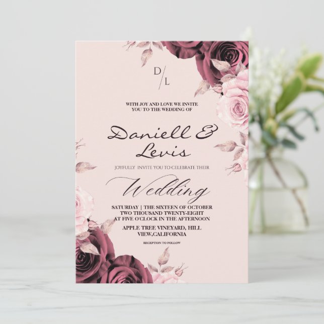 Spring Roses ⎮ Dusty Pink Wedding  Invitation (Standing Front)