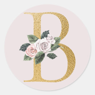 Spring roses gold initials sticker letter B