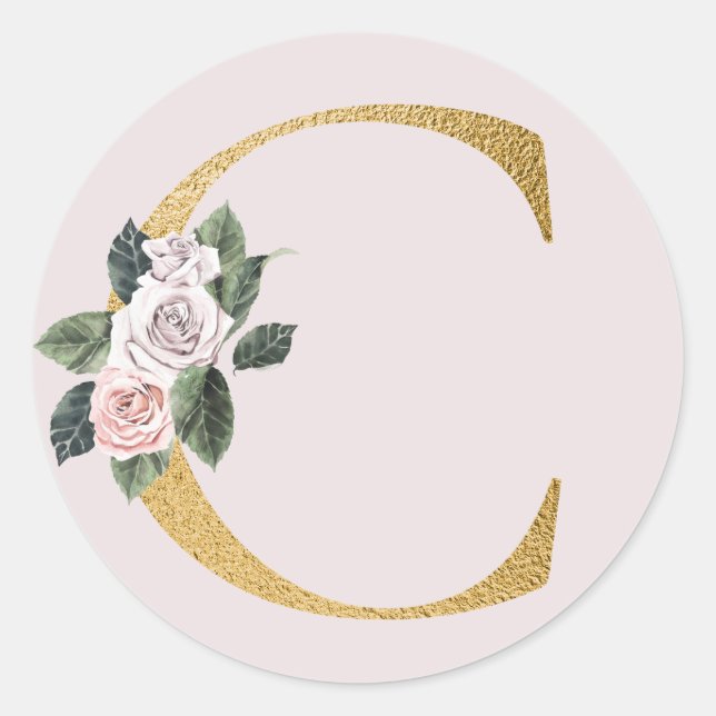 Spring roses gold initials sticker letter C (Front)