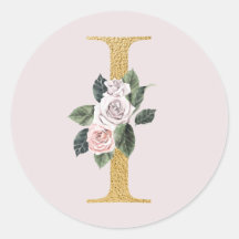 Spring roses gold initials sticker letter I