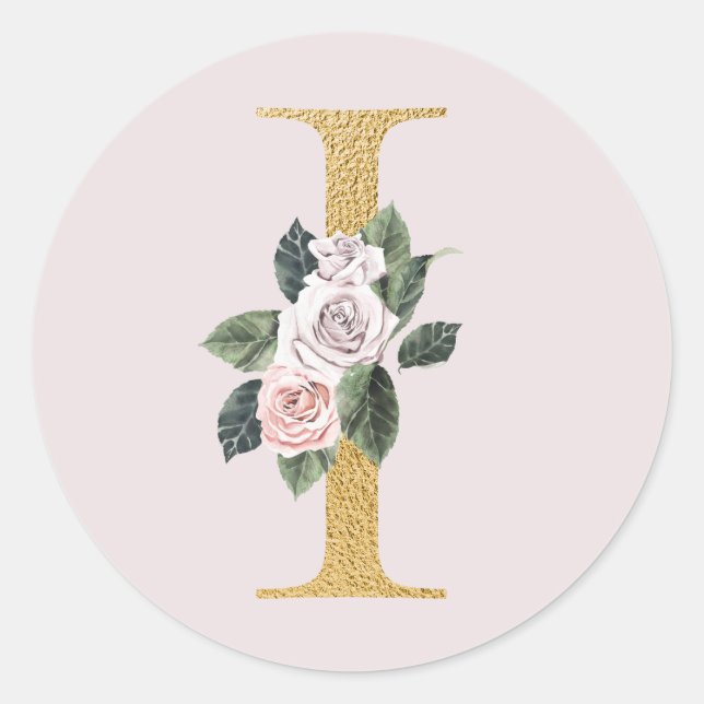 Spring roses gold initials sticker letter I (Front)