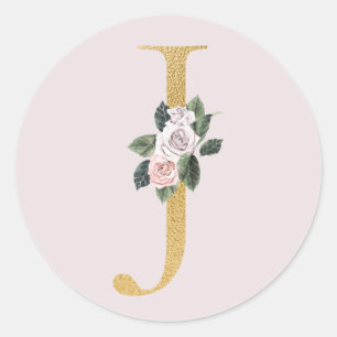 Spring roses gold initials sticker letter J