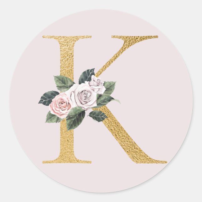 Spring roses gold initials sticker letter K (Front)