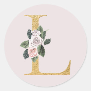 Spring roses gold initials sticker letter L