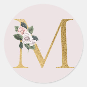 Spring roses gold initials sticker letter M