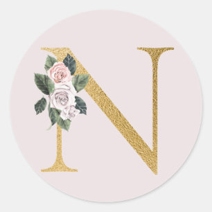 Spring roses gold initials sticker letter N