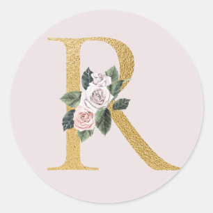 Spring roses gold initials sticker letter R