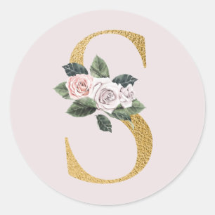 Spring roses gold initials sticker letter S