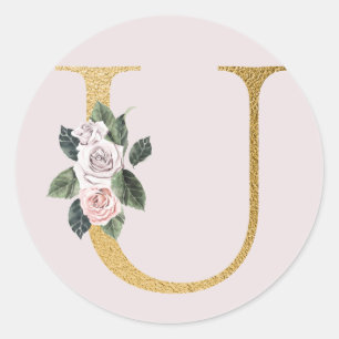 Spring roses gold initials sticker letter U