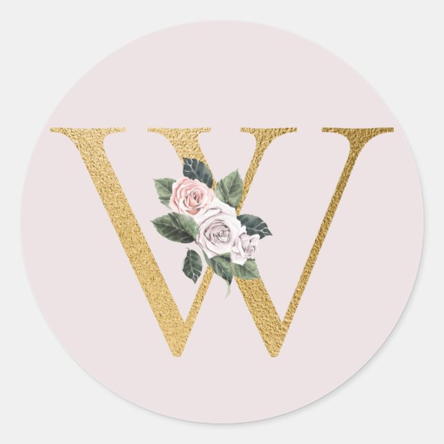 Spring roses gold initials sticker letter W (Front)
