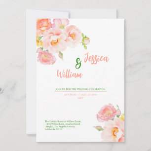Spring Roses Pink Gold foil Wedding Invitation